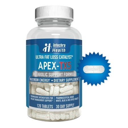 APEX-TX5 Ultra Fat Loss Catalyst avec Abat puissants de l'appétit - 120 Blanc Bleu et Rouge Comprimés Speck Fabriqué aux Etats-Unis dans un laboratoire de qualité certifié GMP le plus élevé