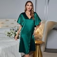 thumbnail image 3 of FLMEI Women's Short Sleeve Silk Nightgown Summer Lightweight Sleepwear Dress Womens Solid Color Stain Pajamas Summer V-Neck Jammies S-XL, 3 of 8