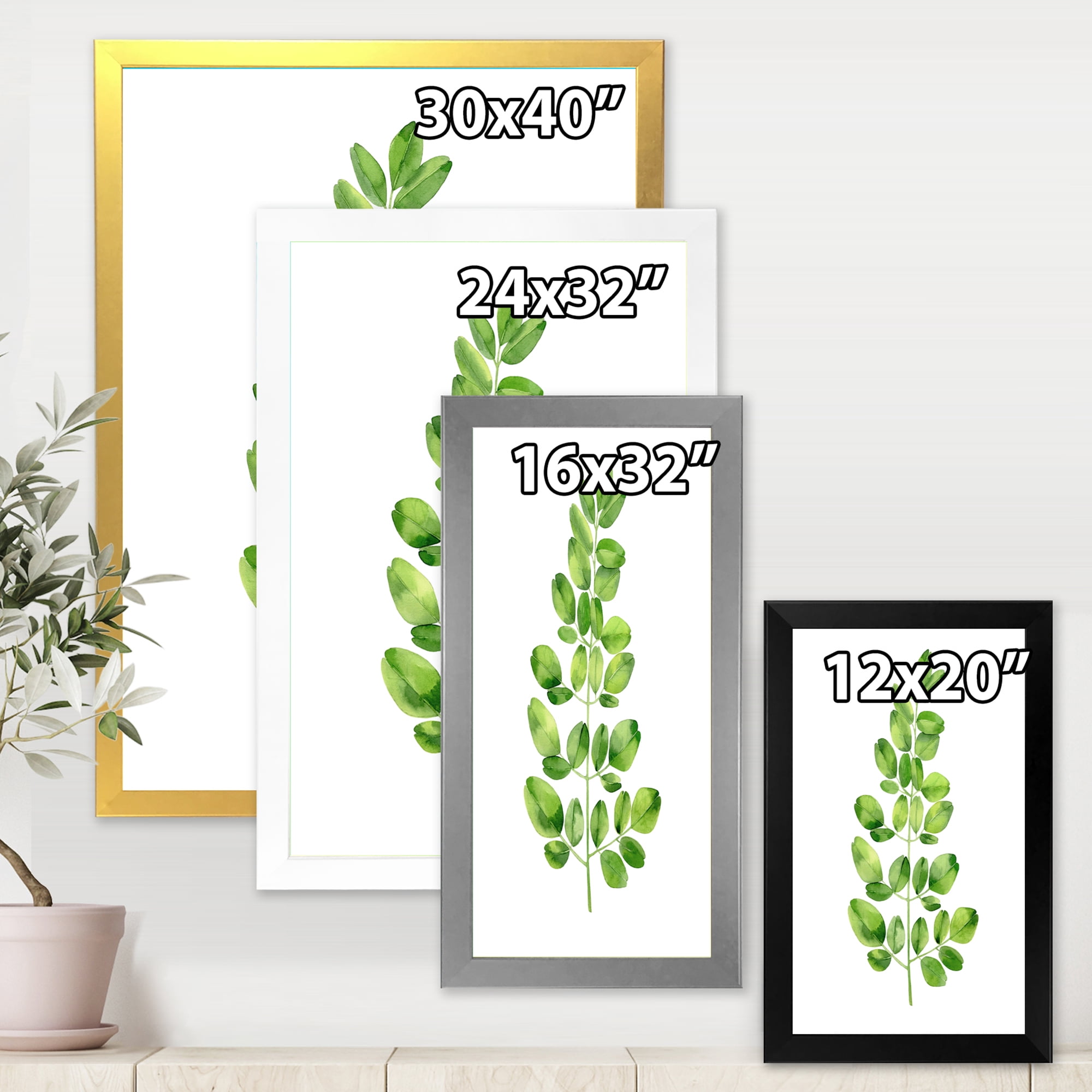 Moringa Plant Branch Tropical Tree Foliage 20 in x 20 in Framed Painting Canvas Art Print, by Designart