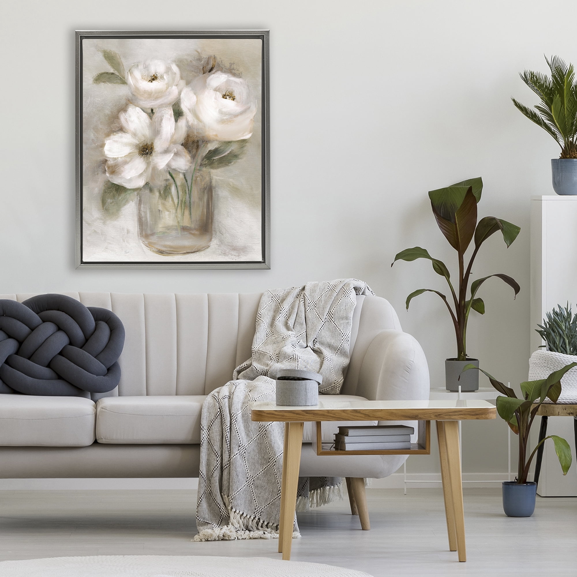 Stupell Industries Soft Brushstroke Roses Gray Framed Floater Canvas Wall Art, design by Nan