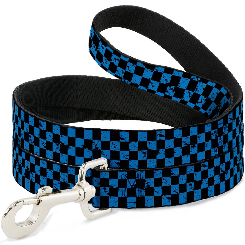 Buckle-Down Pet Leash Dog Leash Checker Weathered Black Turquoise 6 Feet Long 1.0 Inch Wide