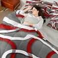 thumbnail image 4 of Homewish Geometric Lines 7 Pieces Bedding Comforter Set For Adults Female Men,Minimalist Abstract Stripes Full Bedding Set Lightweight,Grey Red White Fitted Sheet Flat Sheet,Super Cozy Room Decor, 4 of 8