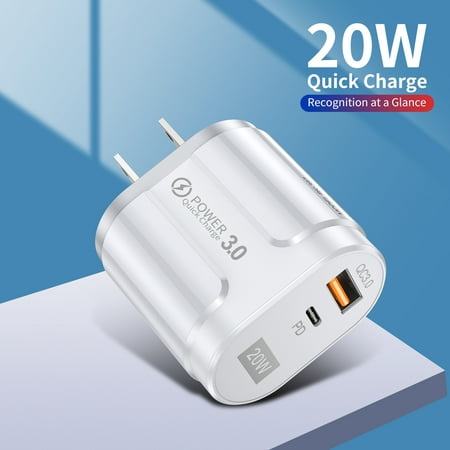 20W Dual Port Type-C Wall PD Charger For IPad Pro, IPhone 11, Airpods, Google Pixel, Samsung Galaxy, LG,USB/Type-C Charger,Black