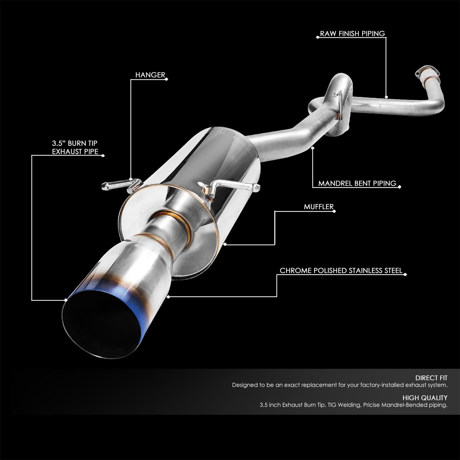 DNA Motoring For 05-10 Chevy Cobalt LS LT LTZ 2.2L Racing Cat-Back Exhaust 3.5" Muffler Burnt Tip