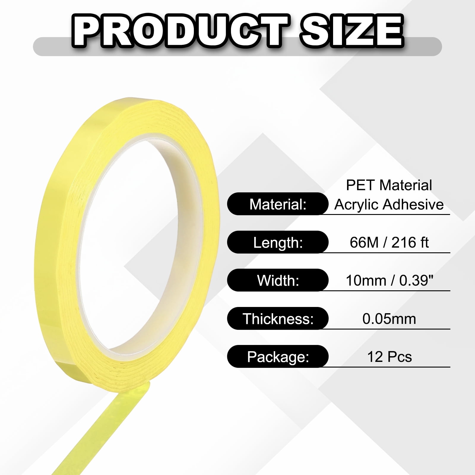 12 Rolls Tape, 0.4"x216ft Instruments Identification Tape Colored PET Adhesive for Steam Capacitors Circuit Boards Motors Electronic, Light Yellow