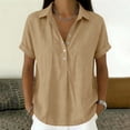 thumbnail image 6 of Ashirexll Summer Tops for Women Fashion Casual Linen Color Turtleneck Long Sleeve Button and Snap V-Neck Top Short Sleeve V-Neck Top, 6 of 6