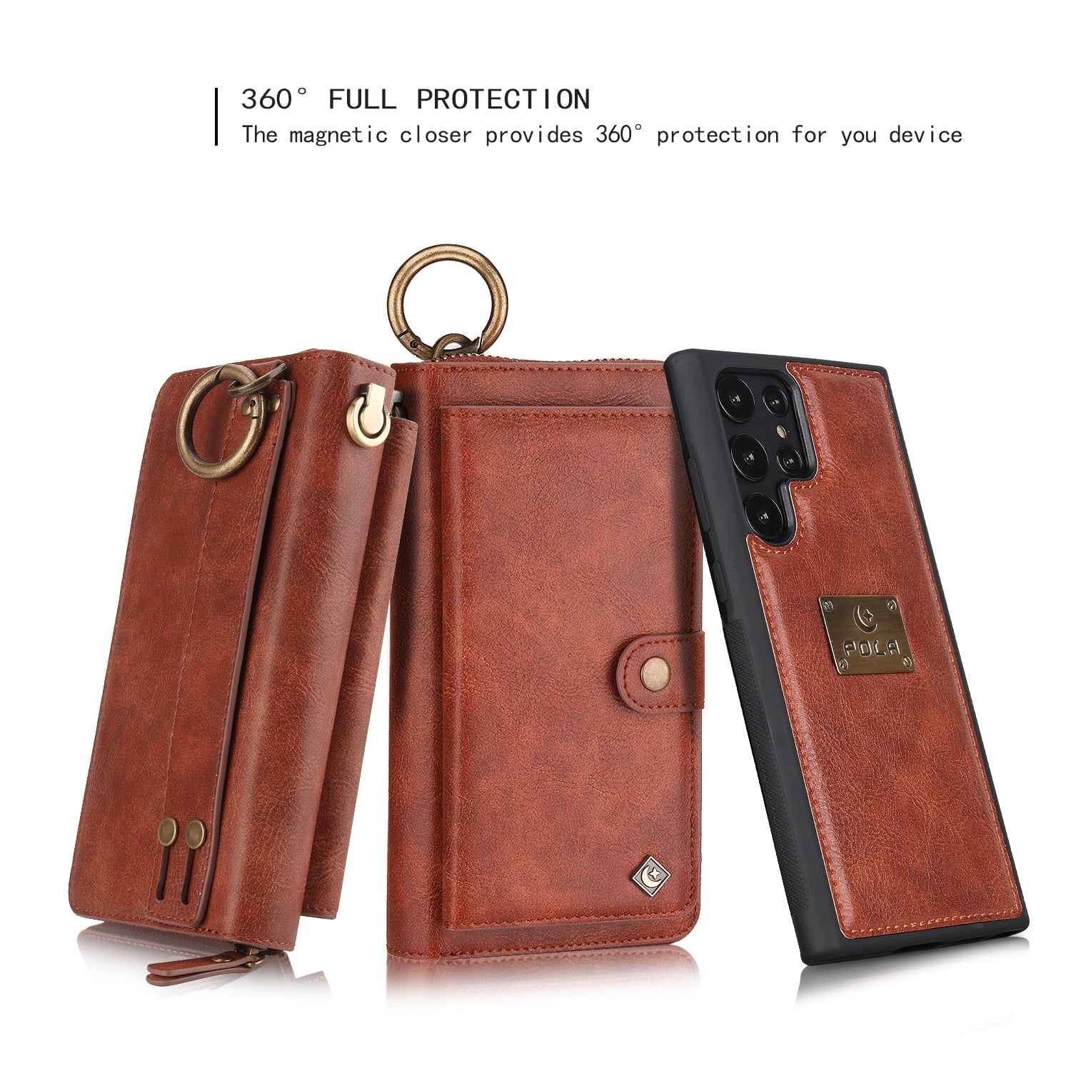 Samsung Galaxy S22 Ultra Leather Flip Case Cover, Galaxy S22 Ultra Zipper Wallet Case for Women and Men, Dteck 14 Card Holder Zipper Pocket Magnetic Detachable Wallet Folio Case Leather Pouch,Brown