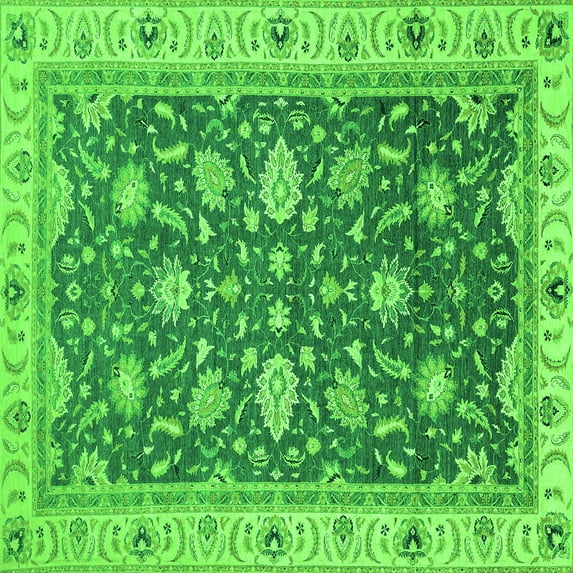 Ahgly Company Indoor Square Oriental Green Traditional Area Rugs, 8' Square
