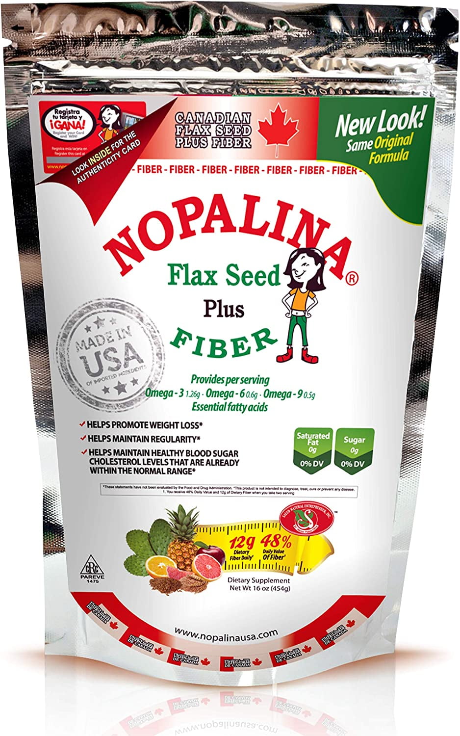 Nopalina, Canadian Flax Seed, High in Fiber, Promotes Digestion, Helps