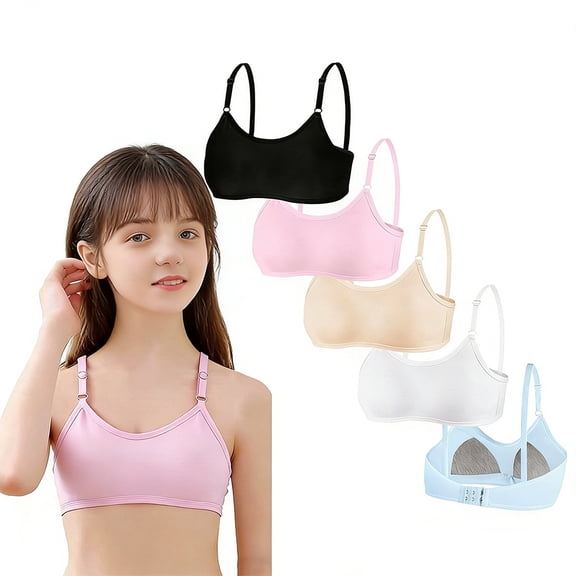 Cotton Training Bra 5 Pack for Big Girls Wireless Lightly Padded Teen Bras Adjustable Straps Smooth Comfort Breathable Stretchy Soft Gift Idea 10-14 Years