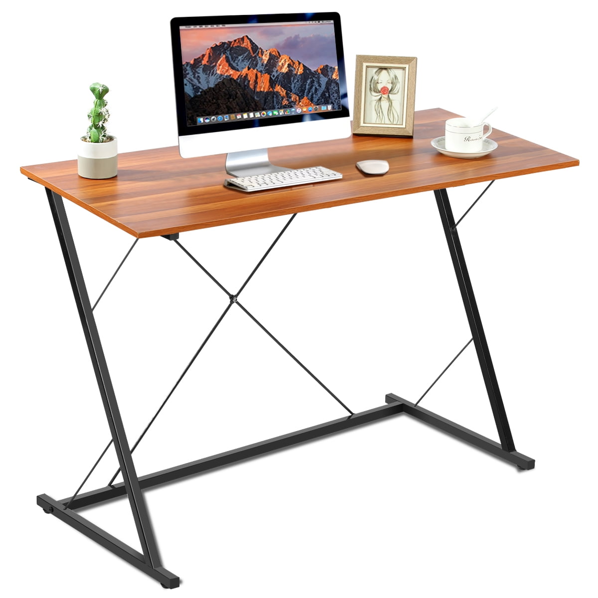 Costway Computer Desk Simple Study Writing Desk PC Laptop Table Metal