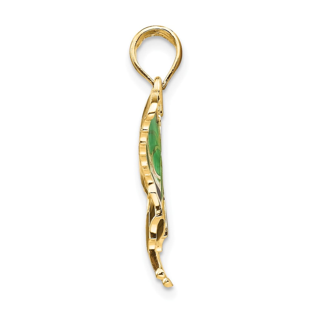 Finest Gold 10K Green Enameled Butterfly Pendant