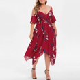 thumbnail image 3 of Dresses for Women Summer Wedding Guest Short Sleeve Fashion Plus Size Open Shoulder Floral Printed Handkerchief V-Neck Dress, 3 of 7