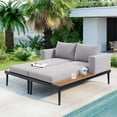 thumbnail image 2 of 2 in 1 Outdoor Daybed with Wood Topped Side Spaces for Drinks, Patio Metal Sun Bed Sofa Bed with Padded Cushions, Chaise Lounges for Poolside Balcony Backyard, Gray, 2 of 9