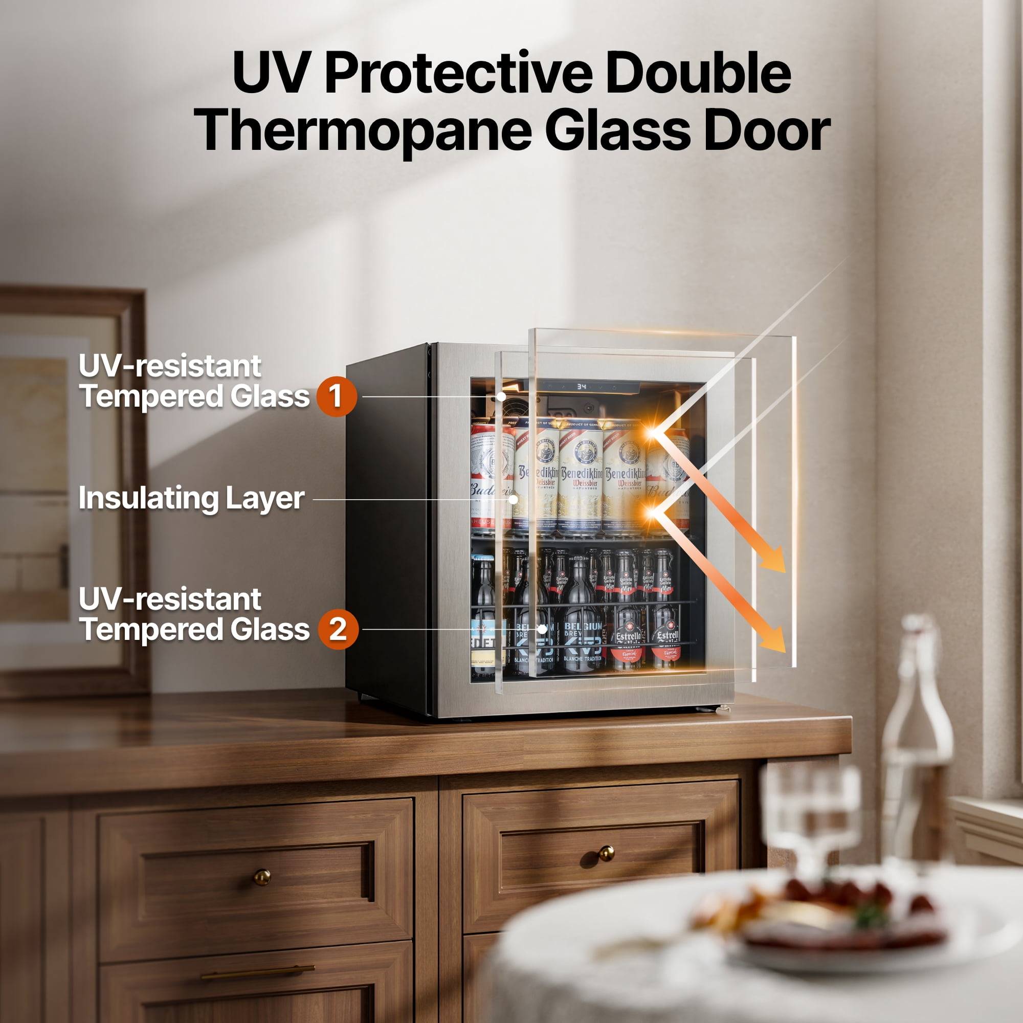 Ca'Lefort Beverage Refrigerator Cooler, 65 Can Freestanding Beverage Fridge，Mini fridge with Glass Door