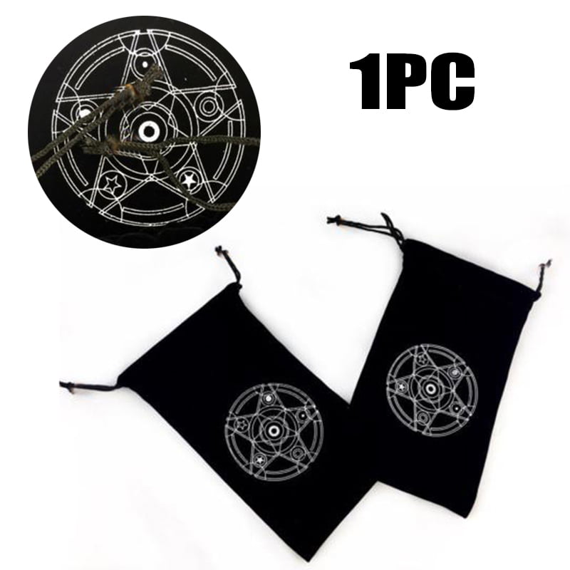 Tarot Cards Pouch Bag Drawstring Pentagram Runes Velvet Handmade Black Case 
