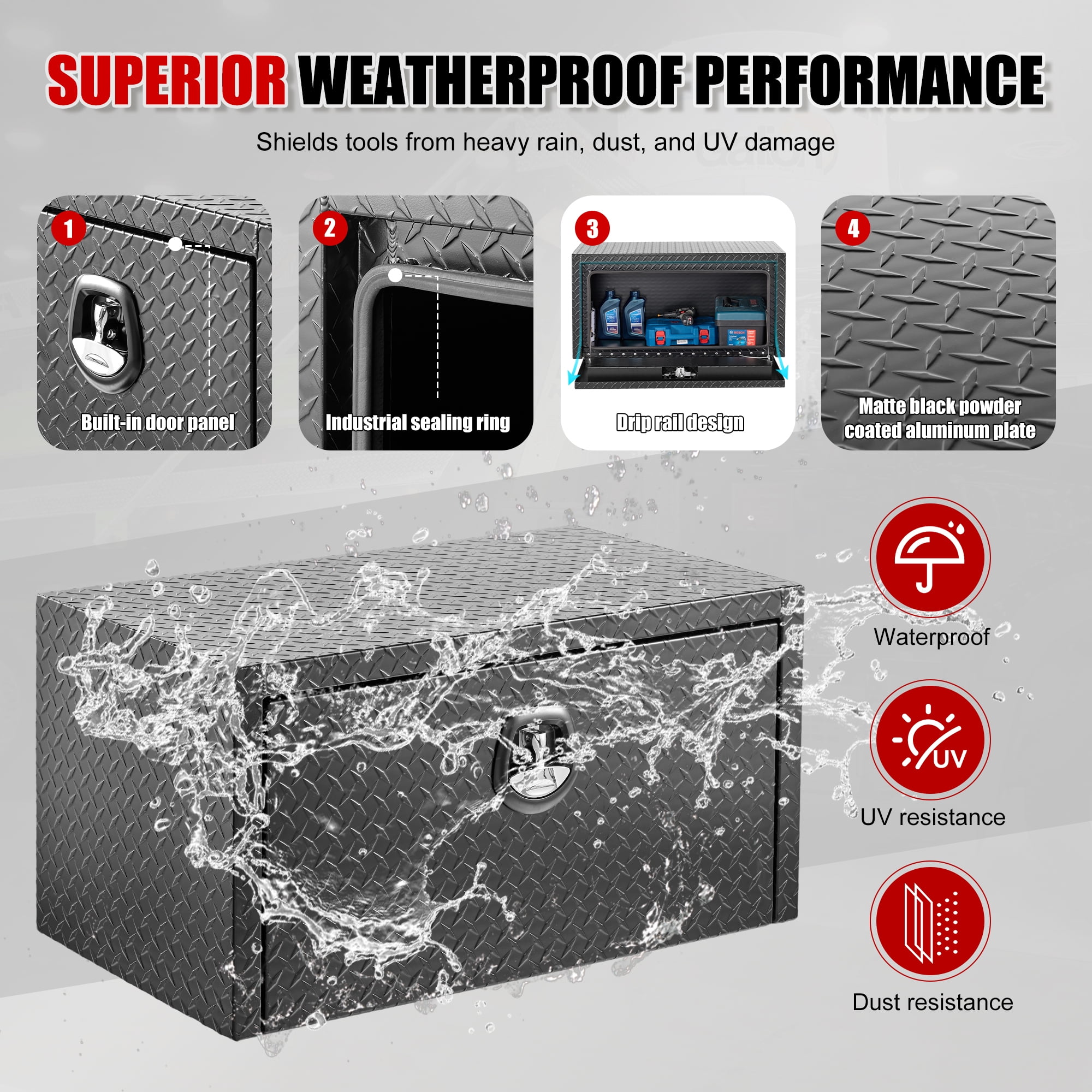 Jopath Aluminum Underbody Truck Tool Box Heavy Duty Underbed Toolbox Tool Storage Organizer Chest With Lock And Keys, Waterproof Trailer Box, For Pickup Truck Atv Rv Trailer 36 Inch