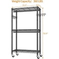 thumbnail image 4 of Heavy Duty Clothes Rack Rolling Garment Rack,3 Tier Adjustable Wire Shelving Clothing Racks for Hanging Clothes with Double Rods&Side Hooks,Freestanding Wardrobe Storage Rack Metal Portable Closet, 4 of 18