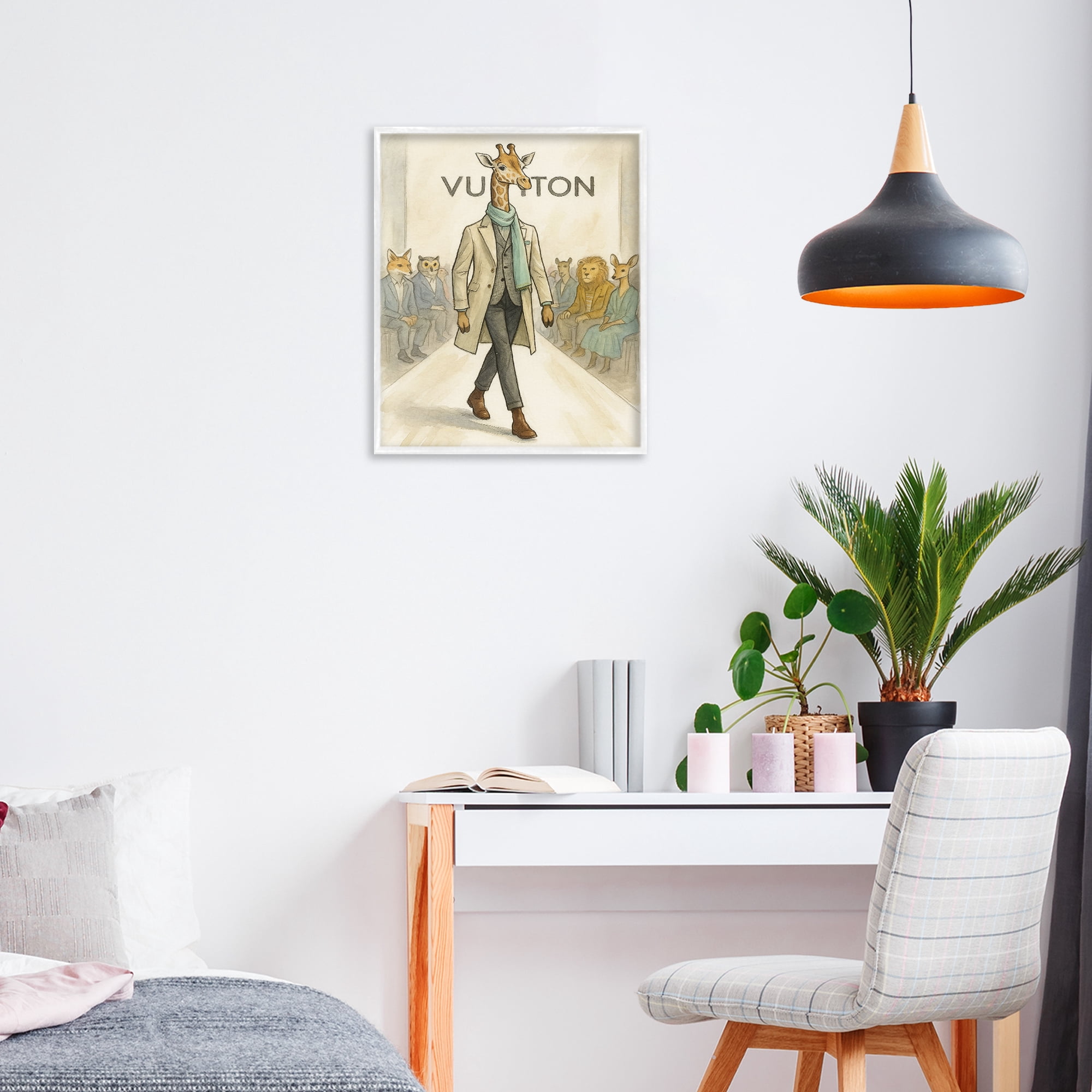 Stupell Industries Fashion Runway Giraffe White Framed Giclee Art, design by Grotto Studios