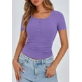 thumbnail image 4 of PRETTYGARDEN Women's Spring Summer Short Sleeve Tops Ribbed Henley Button Slim Fit Basic Casual T Shirts Blouse Clothing, 4 of 10