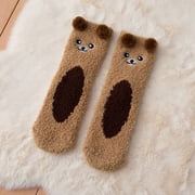 Socks Women's Tube Socks Three-Dimensional Cartoon Cute Bear Coral Fleece Home Floor Socks Half Fleece Sleep Socks Sports Socks