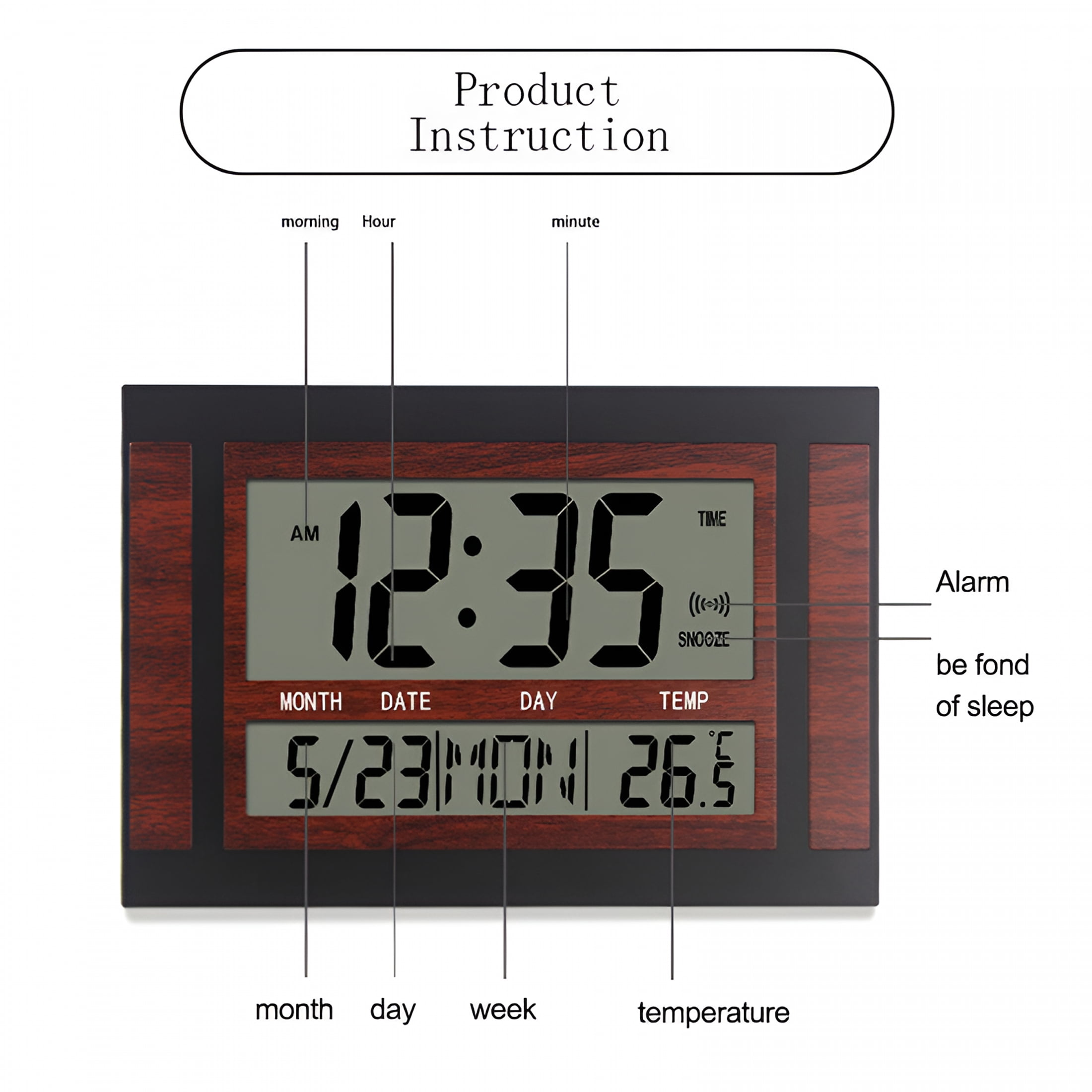 DESIGNICE 2026 New Digital Wall Clock Lcd Large Number Time Temperature Calendar Alarm Table Desk Modern Design Office Home,Large Digital Wall Clock ,Silver