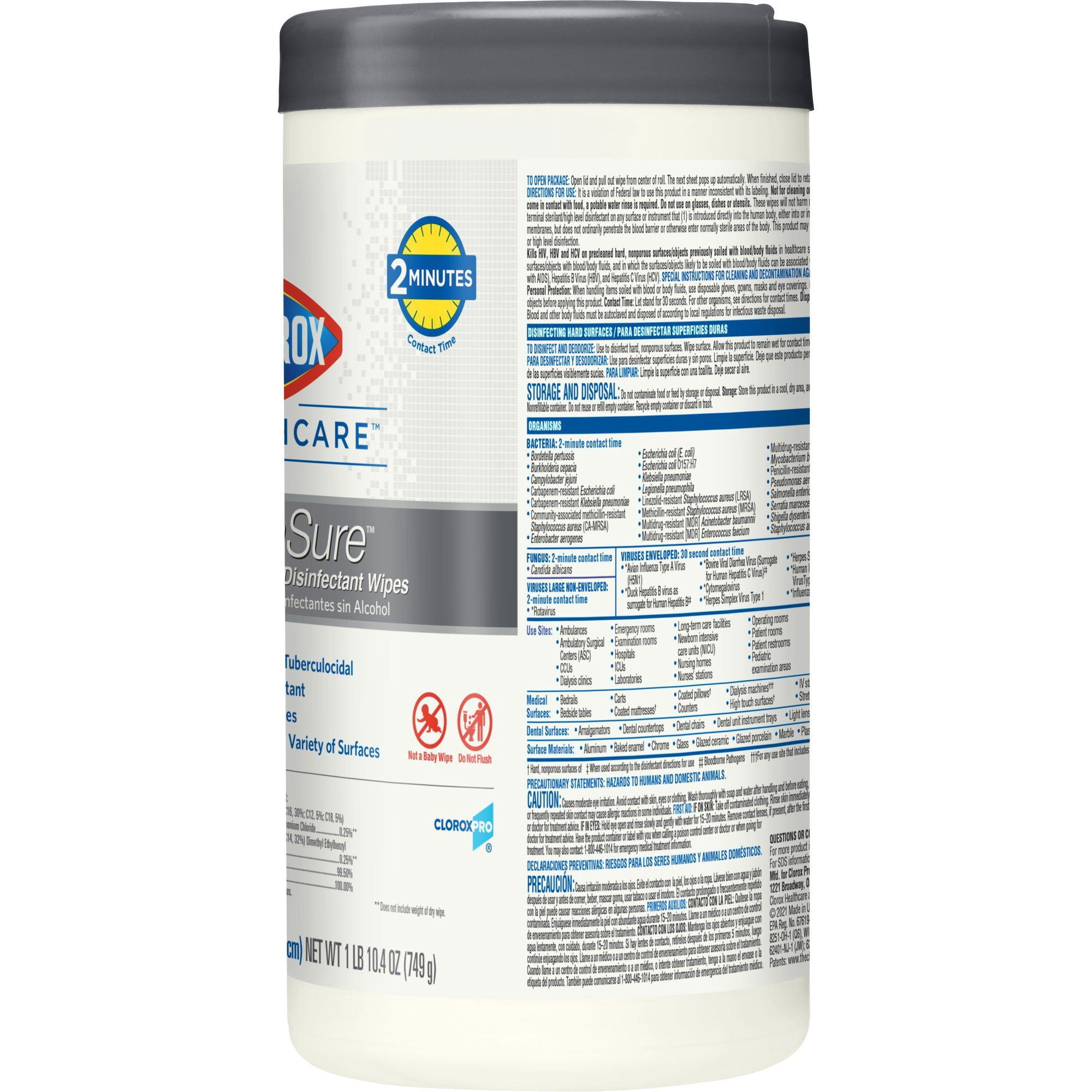 Clorox Healthcare VersaSure Cleaner Disinfectant Wipe, Cannister (CS/6)