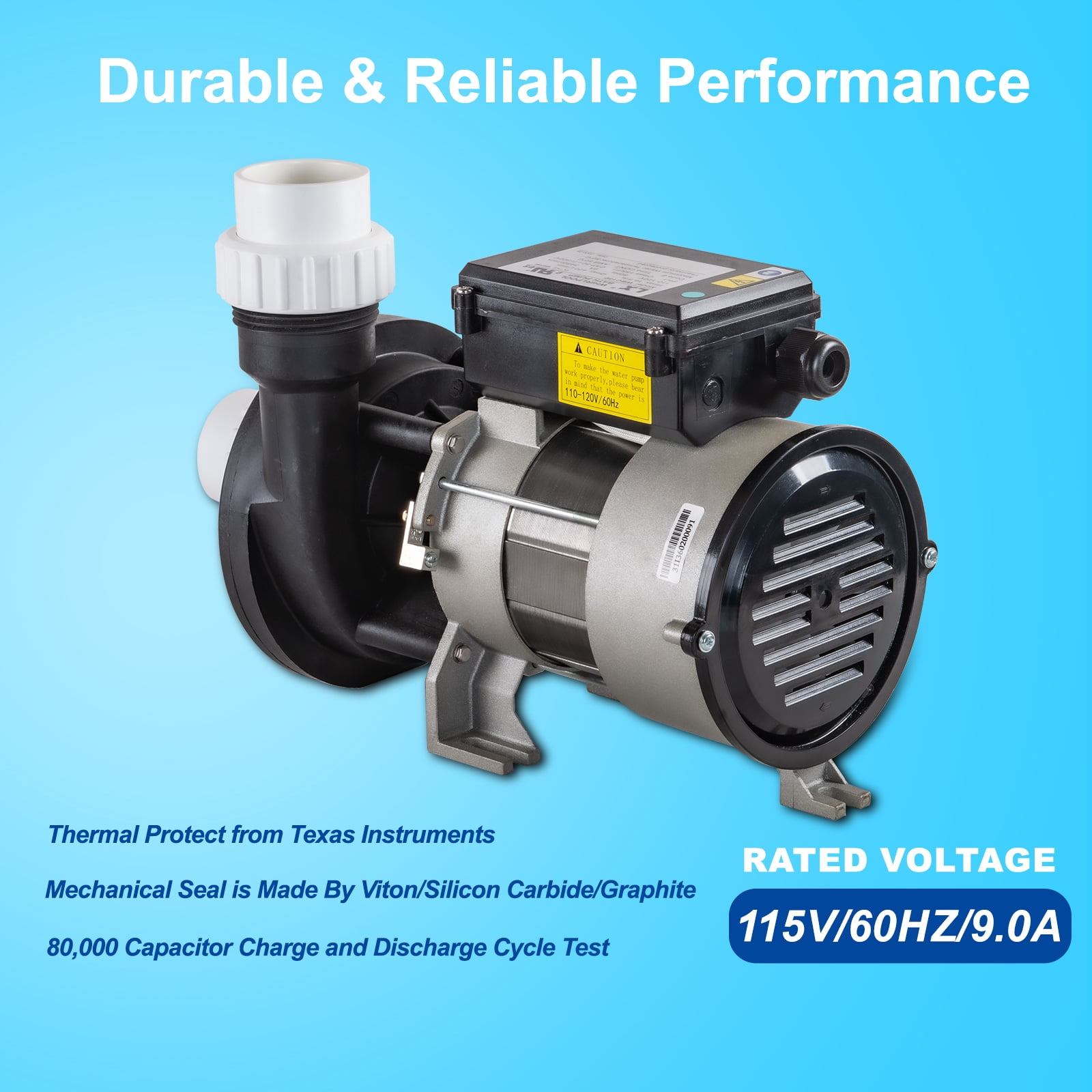 LINGXIAO Hot Tub Bath Pump; 1.5HP LX Pump Motor, 110V/60HZ, 9Amps, 1.5" Port, 116GPM Flow Rate - Model: WBC150