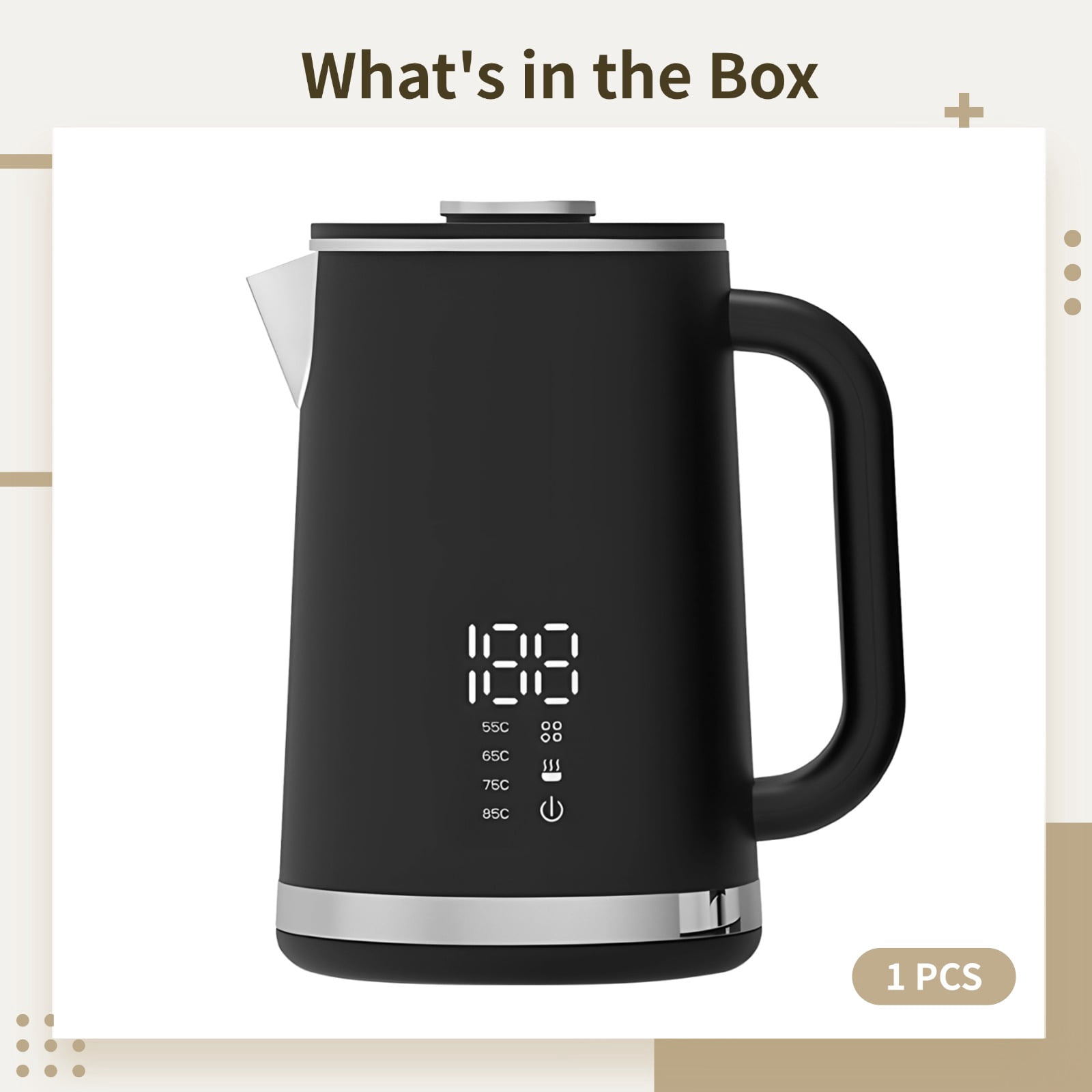 Stainless Steel Electric Kettle, 1.6L Large Capacity, 1500W Fast Boiling, Adjustable Temperature Keep Warm, LED Display, Auto Shut-Off