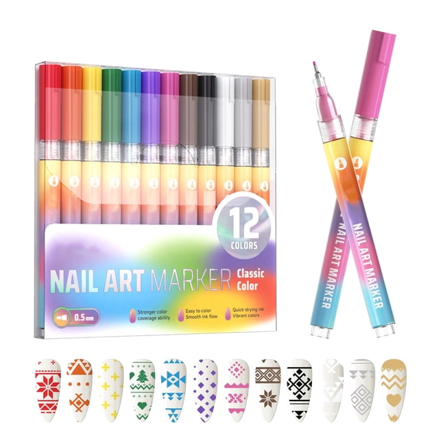 Set de rotuladores para uñas Languocos, 12 colores, rotuladores 3D