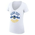 thumbnail image 2 of Women's G-III 4Her by Carl Banks White Golden State Warriors Super-Slim Fit Lightweight Large City Logo V-Neck T-Shirt, 2 of 3