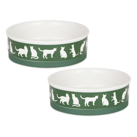 UPC: 0072456143815 | Pet Bowl Cats Meow Hunter Green Large 7.5Dx2.4H (Set of 2)