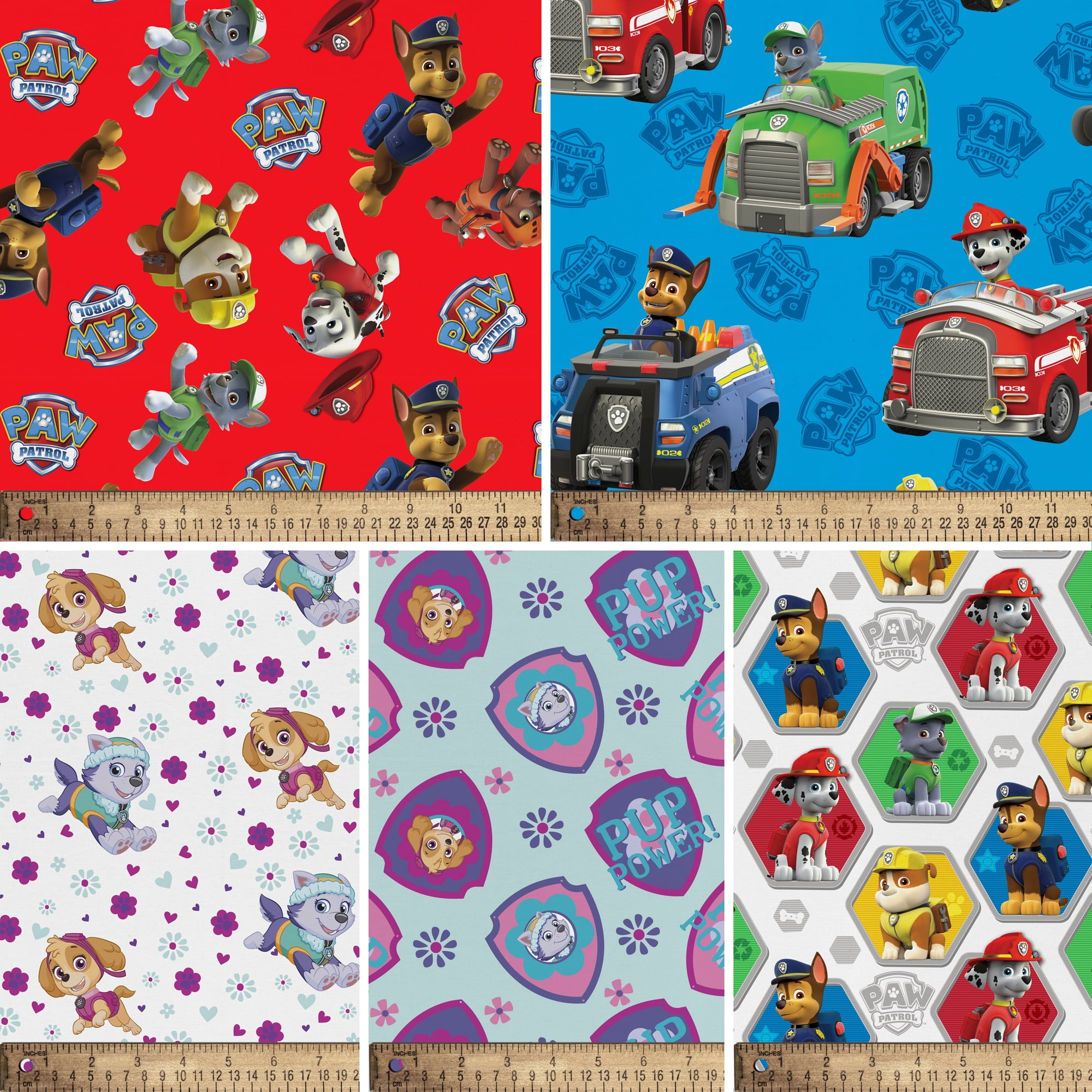 Paw Patrol Fat Quarter Bundle 100% Cotton, Red, for Quilting & Sewing, 5 Pieces