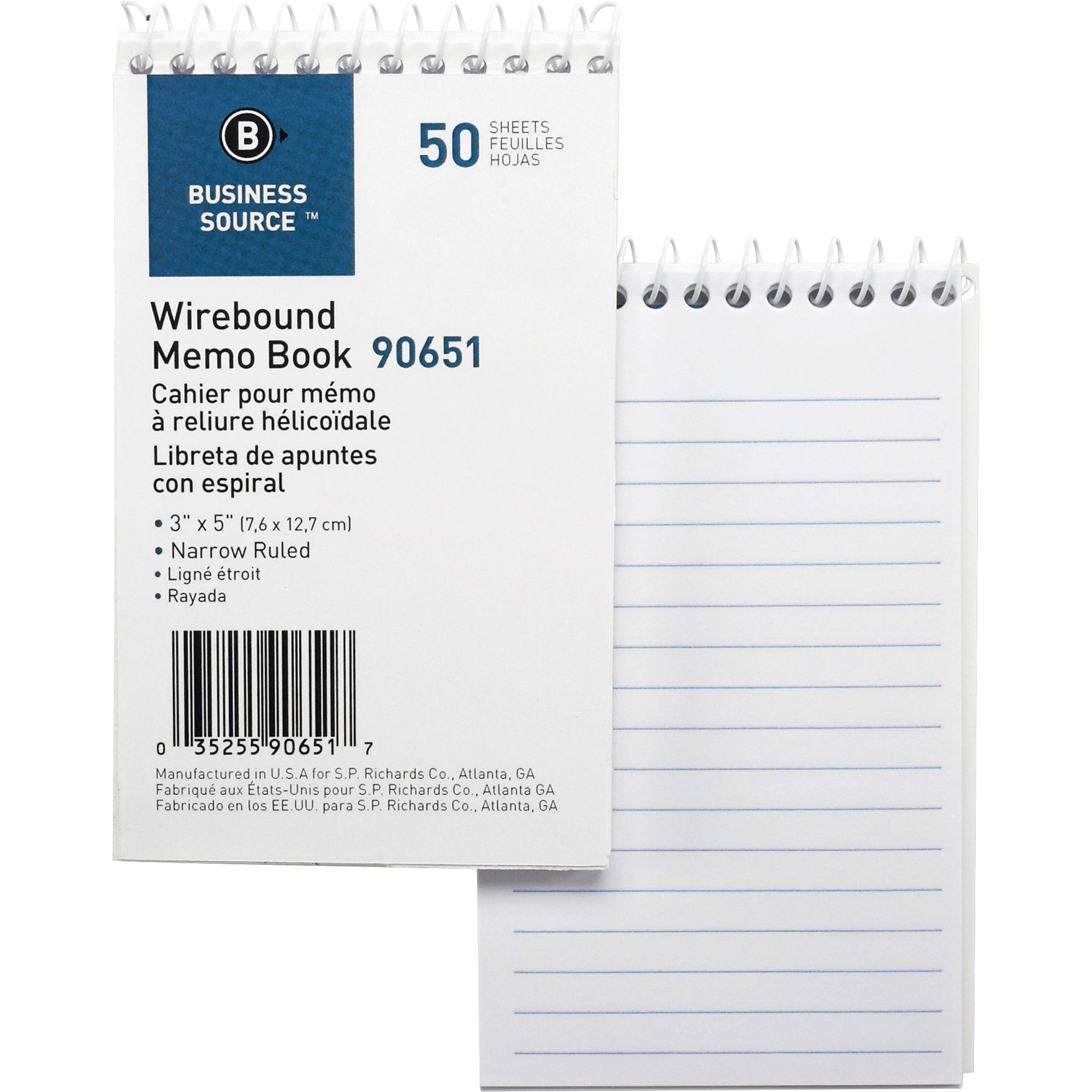 Business Source Wirebound Memo Books, White, 12 / Dozen (Quantity