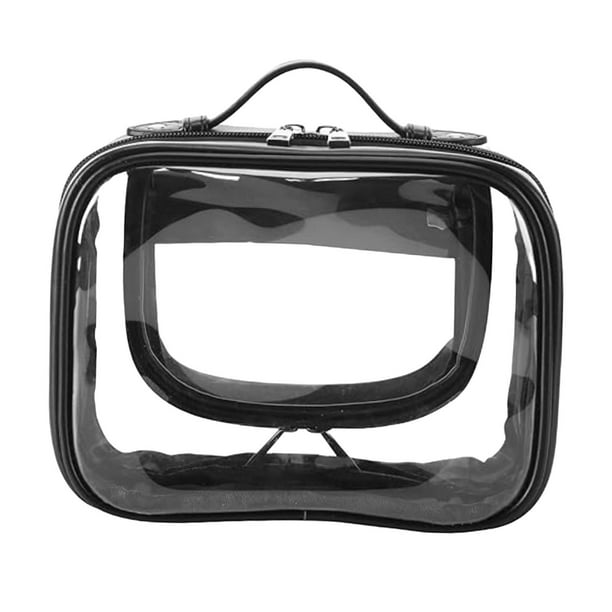 Bolsa de maquillaje transparente, bolsa de maquillaje, organizador portátil de PVC con bolsillos transparentes Negro