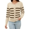 thumbnail image 1 of Charmo Cardigan d'Hiver en Tricot Rayé pour Femmes, Col Rond à Boutons, Manches Longues, Élégant, 1 of 5