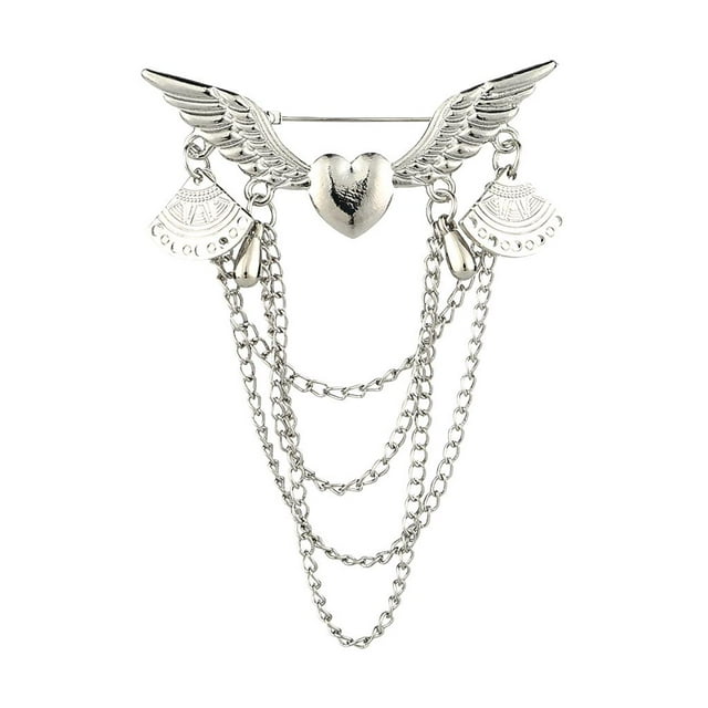 Broche de alas de ángel Zulema para hombre plateado con borla de cadena