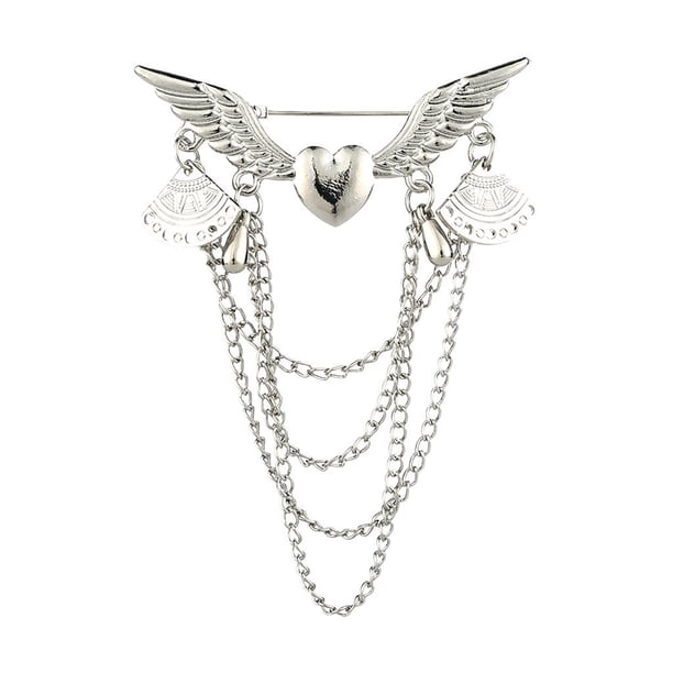 Broche con borla de cadena, insignias para cuello, ropa, trajes, abrigos, corbatas, joyas, solapas Alas de Angel Plata