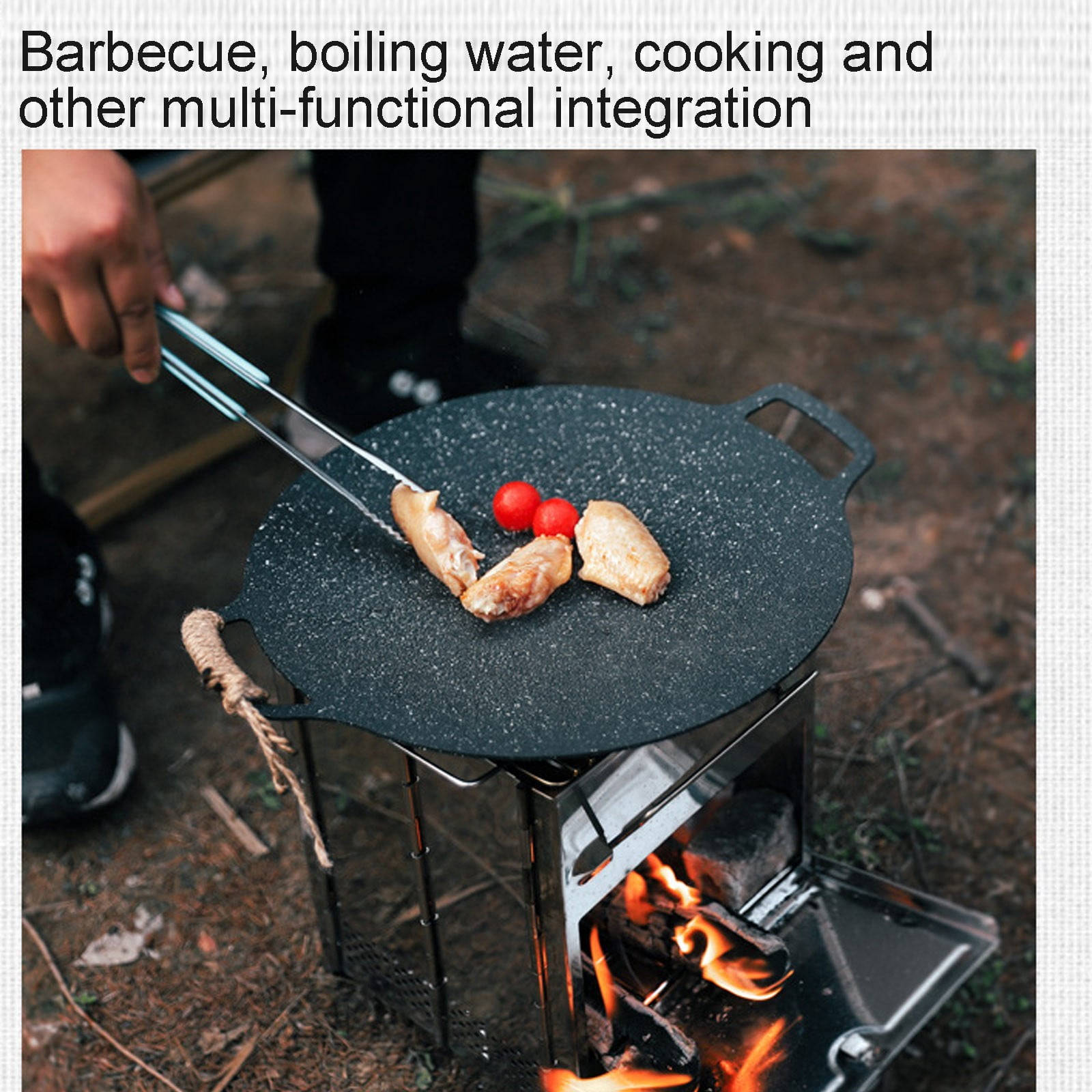 Nhthy Outdoor Portable Barbecue Stove, Stainless Steel Folding Camping Grill, Mini Charcoal Wood Burning Stove, Dual-Purpose Outdoor Heater and BBQ Silver