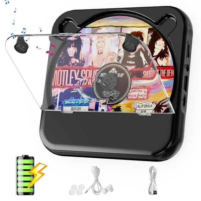 Reproductor de CD portátil SKYANS recargable con Bluetooth negro
