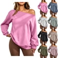 thumbnail image 2 of TARIENDY Womens Sweatshirts Loose Fit Casual Long Sleeve Fall Shirts Fashion Off the Shoulder Pullover Tops Fleece Lined Solid Color Outfits Mint Green XXL, 2 of 9