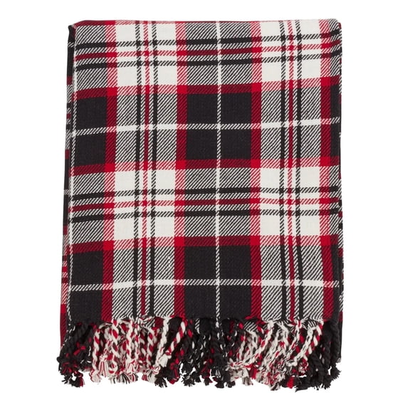 Fennco Styles Country Plaid Tassel 100% Cotton Throw 50 x 60 Inch - Black Red Blanket