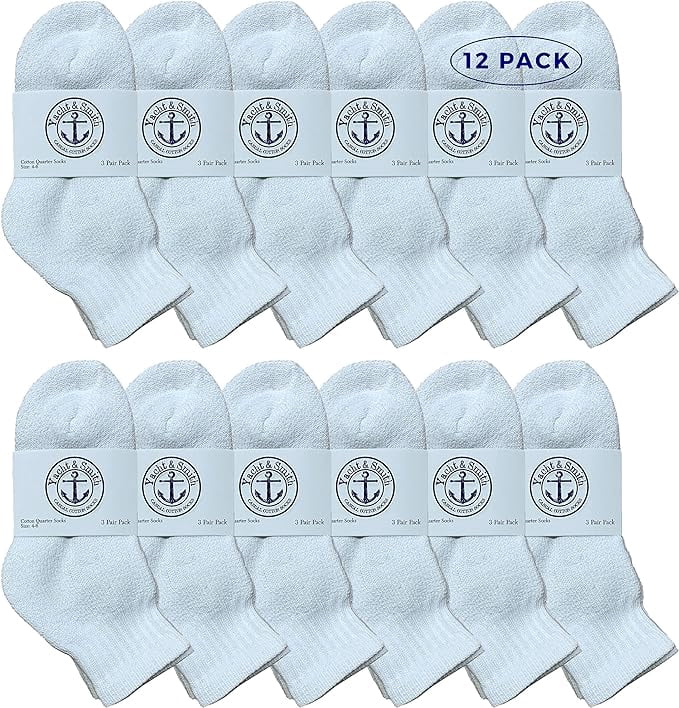 Yacht & Smith 12 Pairs of Cotton Mid Size Ankle Socks Boys and Girls Bulk Value Pack Socks White
