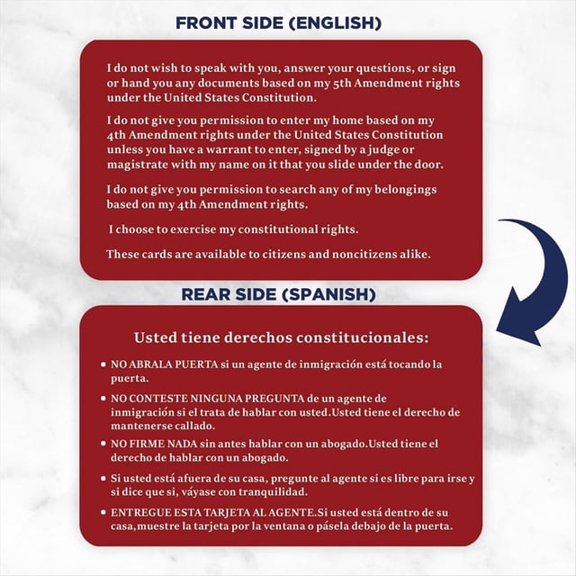 Know Your Rights Immigration Red Card - English Spanish Constitutional Rights Reminder for Immigration Encounters 50PCS