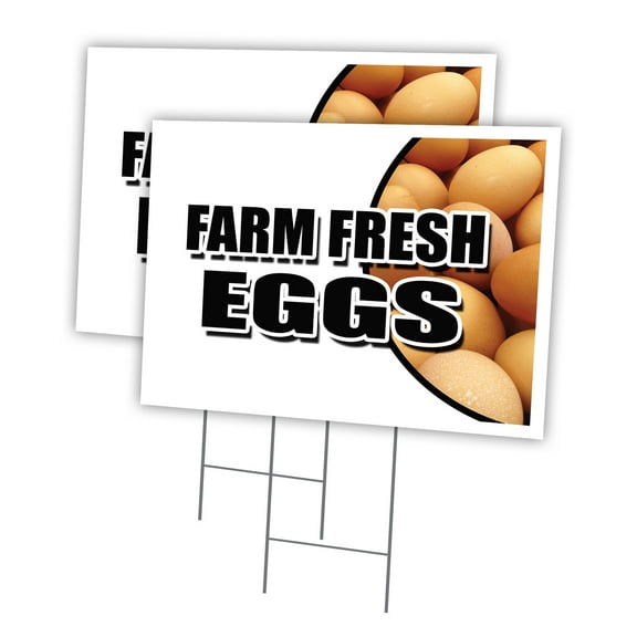 FARM FRESH EGGS 2 Pack Of 12" x 16" Yard Sign & Stake | Advertise Your Business | Stake Included Image On Front Only | Made in The USA