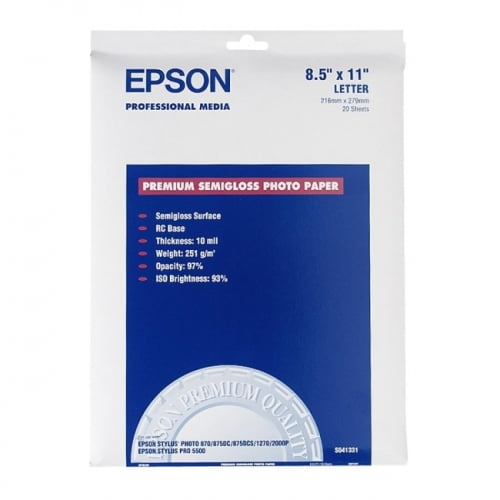 Semi-Gloss 8-1//2 x 11 20 Sheets//Pack S041331 Epson Premium Photo Paper 68 lbs