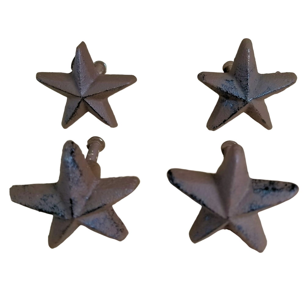 4 pc Cast Iron Rustic Brown Star Knob with screws for and
