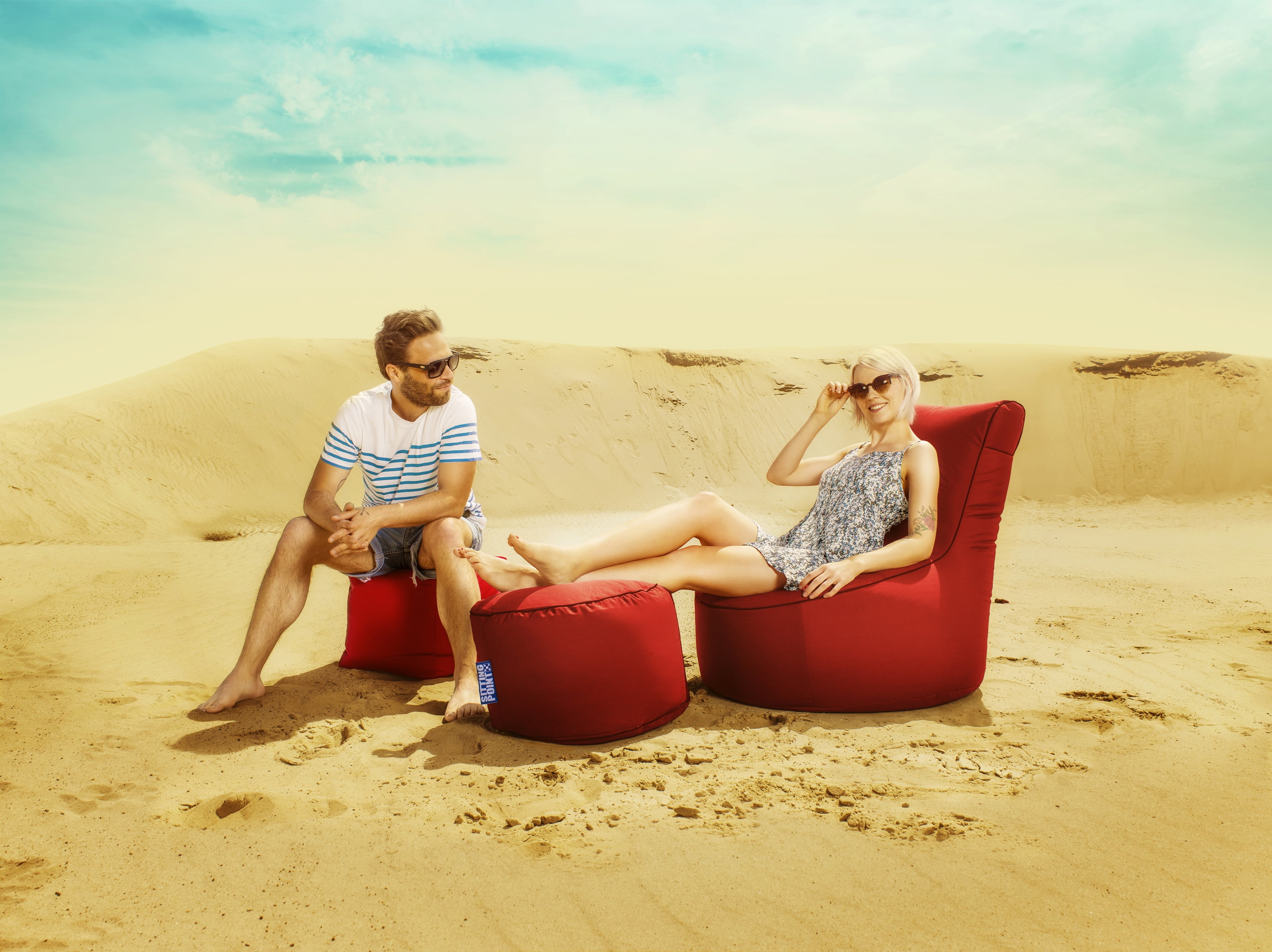 Gouchee Home Dotcom Brava Ottoman Pouf – Tomato Water-Repellent Round Bean Bag Footstool with Polystyrene Beads, Made in Canada, Stylish & Lightweight for Living Room or Bedroom