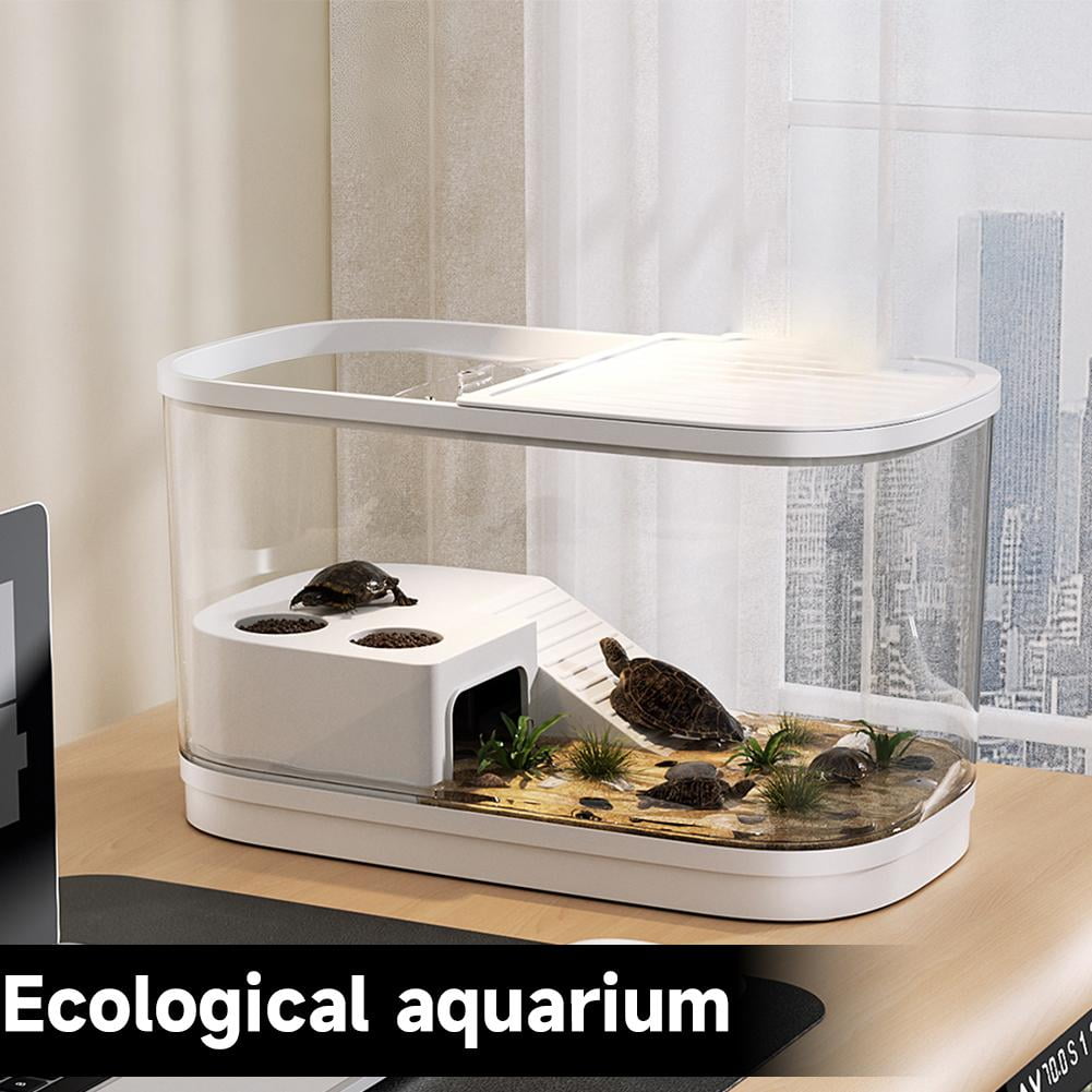 Turtle Tank Ecological Landscape Habitat, Small Luxury Terrapin Villa with Basking Platform, Drainable Breeding Tank for Red Eared Slider