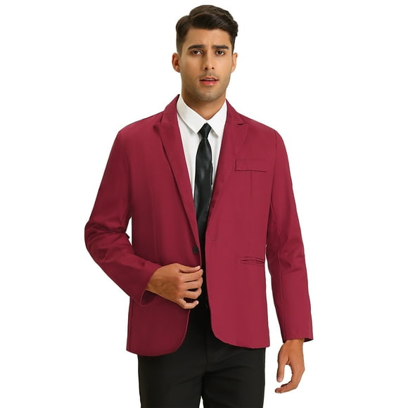 Lars Amadeus Casual Blazer for Men's One Button Slim Fit Lightweight Suit Jacket Large Burgundy